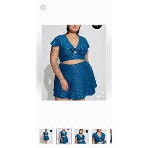 Torrid Plus Size 5 Mermaid Scale Swim Dress Two-Piece Swimsuit Iridescent Blue